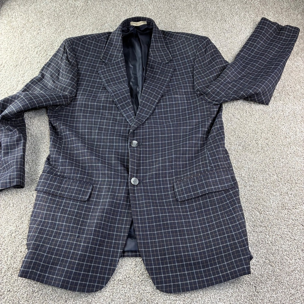 TravelSmith Blazer Mens 40R Navy Blue Silk Bamboo Windowpane‎ Sport Coat Blazer - Picture 11 of 14